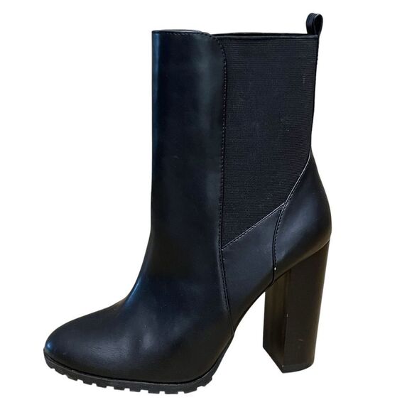 French Connection Boots Black 4”/Heels Vegan Leather Stretch Pull On Sz 10 - Picture 1 of 12